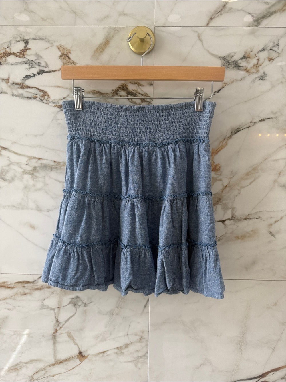 American Eagle Outfitters Blue Smocked Tiered Mini Skirt